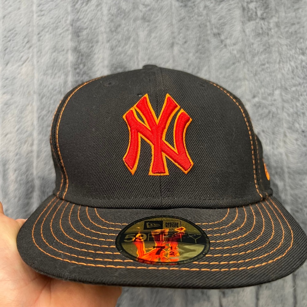 New Era 59FIFTY NY Yankees Hat Black Orange Red Fitted 7 1/2 MLB Baseball Cap